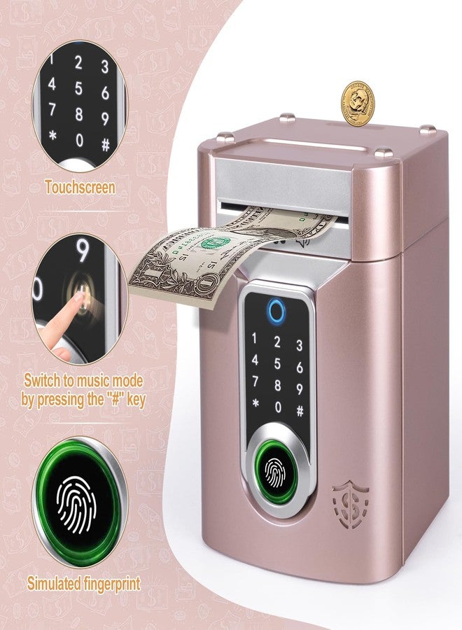Refasy Touchscreen Piggy Bank ATM Bank Toy for Kids Age 3-12, Electronic Money Bank Coin Bank with Music Kids Safe Birthday Xmas Gifts Toys for 3 4 5 6 7 8 9 10 11 12 Year Old Boys Girls (Rose Gold) - Image 3