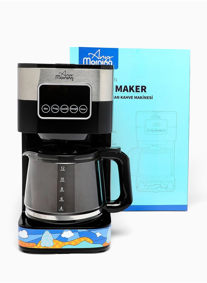 Any Morning Coffee Maker, 10 Cups Touch-Screen Programmable Coffee Machine, Automatic Start and Shut Off, Anti Drip Function, Brew Strength Control, Warming Plate, Easy To Clean, 1.5 L / 50 oz, 900 W