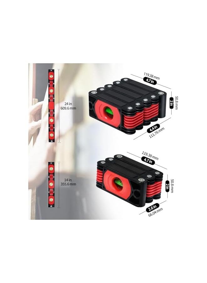 24-Inch Foldable Level Tool, Magnetic Folding Level with Multi-Angle Measurement, Torpedo Level with 3 Bubbles (45°/90°/180°), Ideal for Hanging Pictures, Walls & Pipelines (24 In)