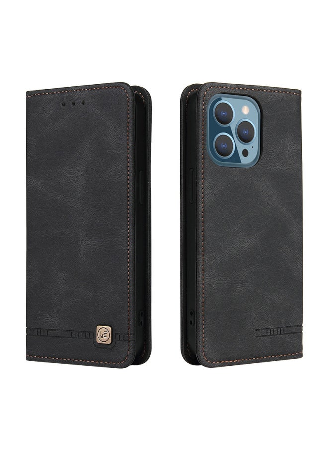 For Iphone16 Phone Leather Case For Iphone15 Phone Case For SamsungS25 Skin Feeling Flip Cover Protective Case A16-Color:Black-Applicable Models:More Model Details Page Table Grids