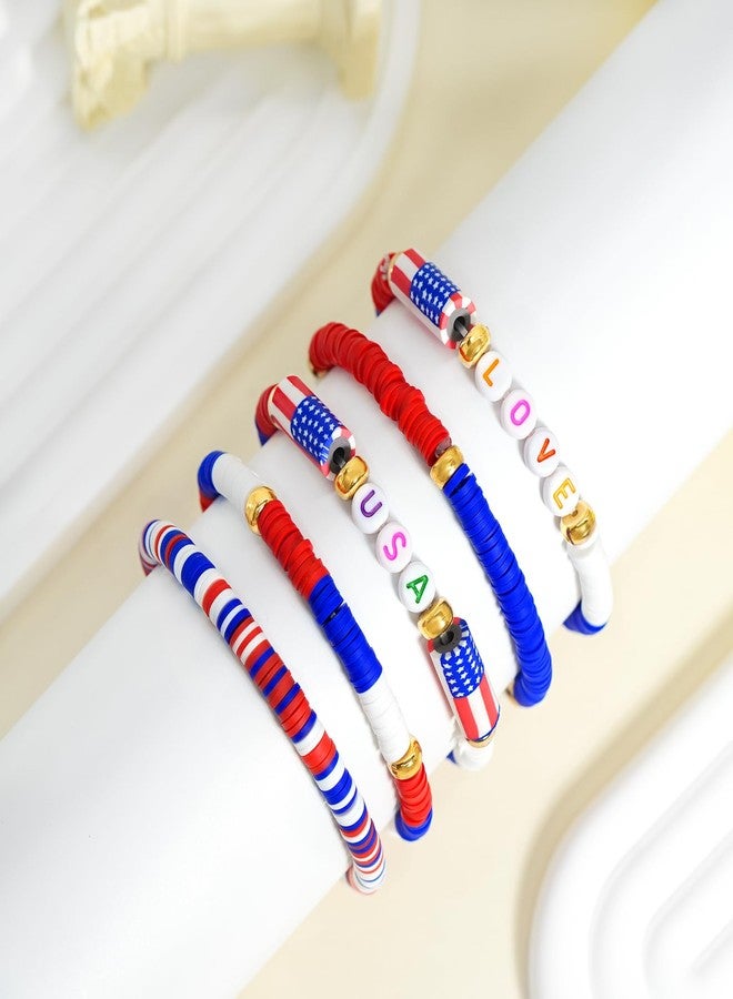 mintolex 4th of July Bracelets for Women Men Red Blue White Love USA Beaded Bracelet Handmade Stretchable Preppy Bracelets Independence Day Accessories, 5PCS - Image 5