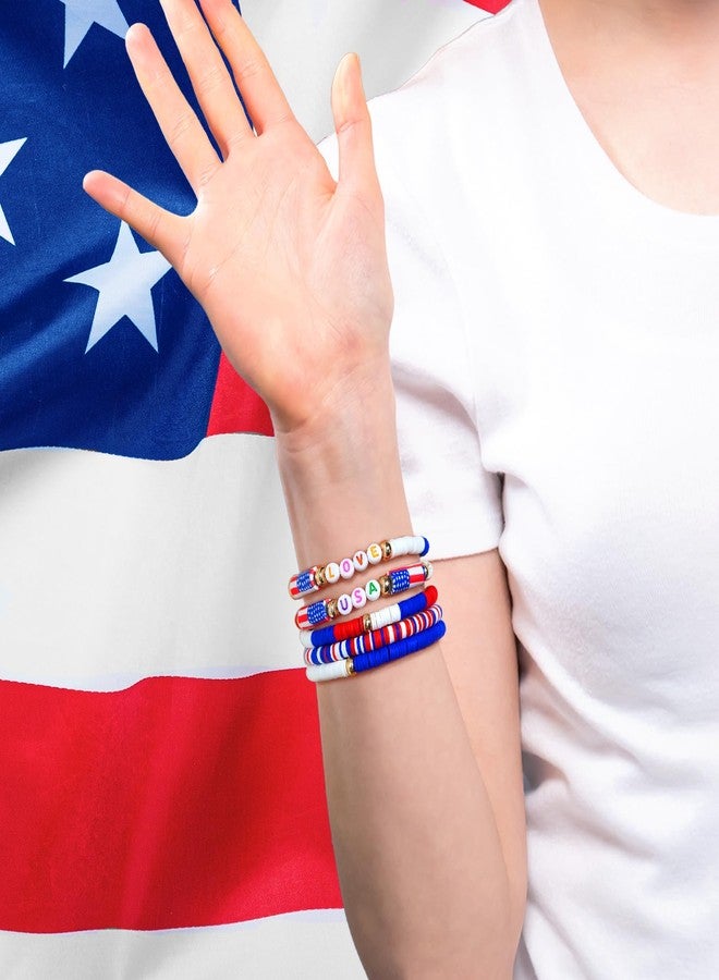 mintolex 4th of July Bracelets for Women Men Red Blue White Love USA Beaded Bracelet Handmade Stretchable Preppy Bracelets Independence Day Accessories, 5PCS - Image 3