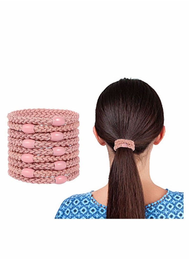 Y&D Hair Ties, Bands Ponytail Holders, for Thick Hair, Elastic No Crease Damage Bands, Rubberbands Heavy and Curly Pink - 9 PCS  - Image 1