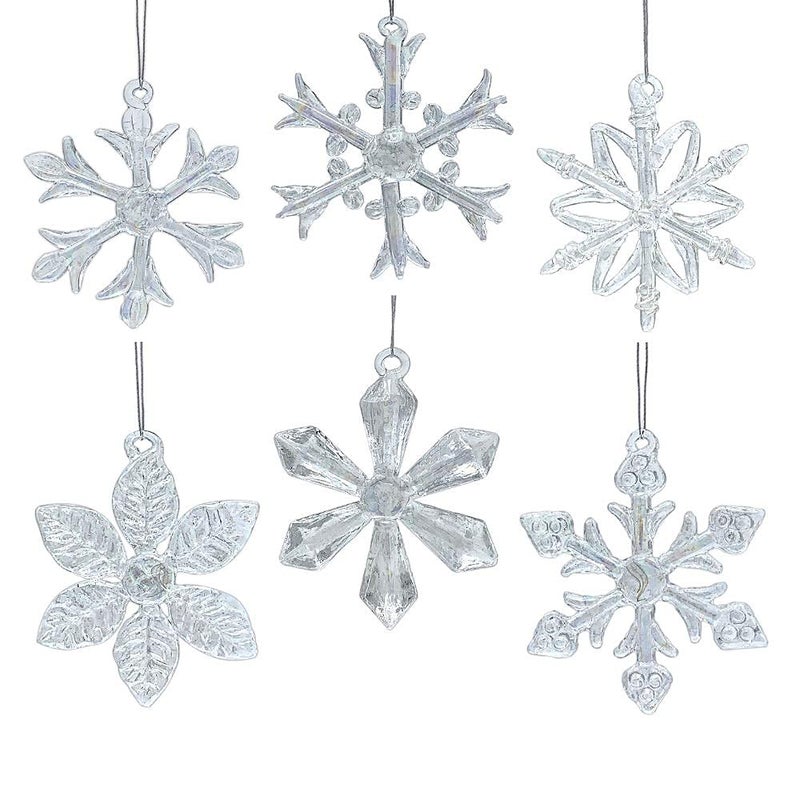 BANBERRY DESIGNS Snowflake Christmas Ornaments - Set of 6 - Iridescent Glass - Each One is a Different Snowflake Pattern - Boxed - 2.5"" D - Christmas Tree Decoration - Image 1