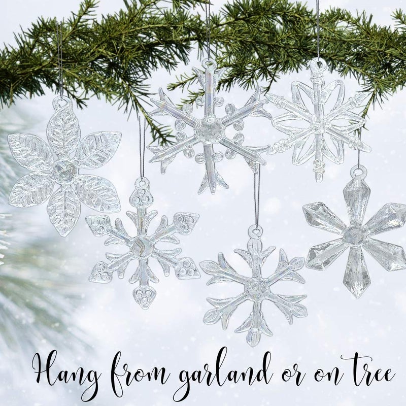 BANBERRY DESIGNS Snowflake Christmas Ornaments - Set of 6 - Iridescent Glass - Each One is a Different Snowflake Pattern - Boxed - 2.5"" D - Christmas Tree Decoration - Image 5