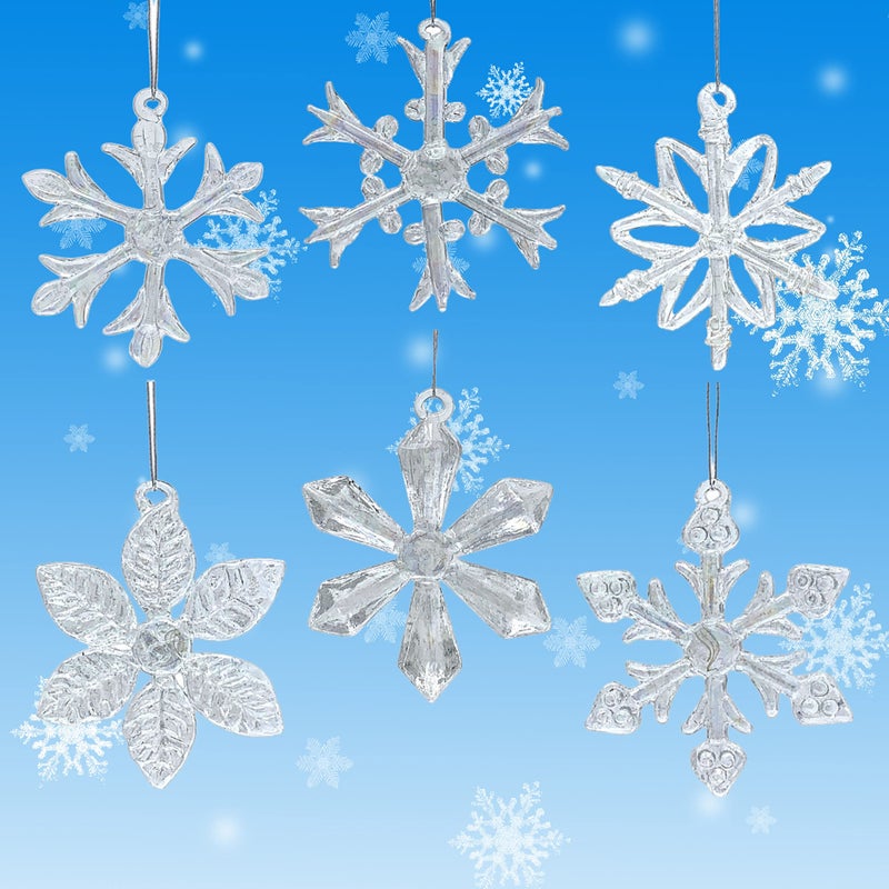 BANBERRY DESIGNS Snowflake Christmas Ornaments - Set of 6 - Iridescent Glass - Each One is a Different Snowflake Pattern - Boxed - 2.5"" D - Christmas Tree Decoration - Image 2