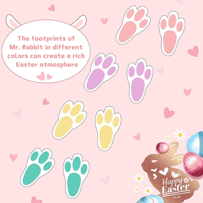 Zonon 20 Pairs of Easter Stickers Bunny Paw Prints Footprints Floor Clings Decals Rabbit Footprints Stickers Bunny Paw Stickers for Floor Ceiling Window Wall Easter Day Party Supplies, 4 Colors - Image 4