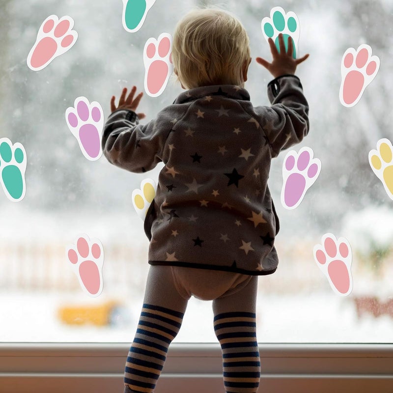 Zonon 20 Pairs of Easter Stickers Bunny Paw Prints Footprints Floor Clings Decals Rabbit Footprints Stickers Bunny Paw Stickers for Floor Ceiling Window Wall Easter Day Party Supplies, 4 Colors - Image 5