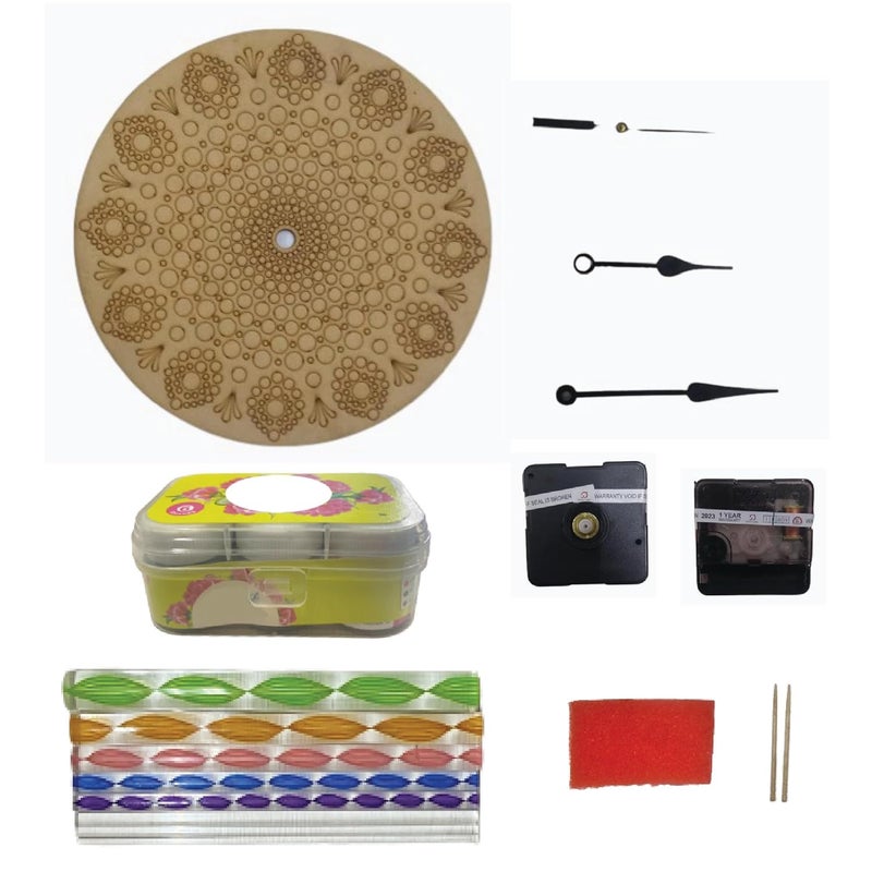 Penkraft Dot Mandala on Engraved Round MDF Clock Hobbyist Level DIY Kit Free Video Tutorial - Image 2