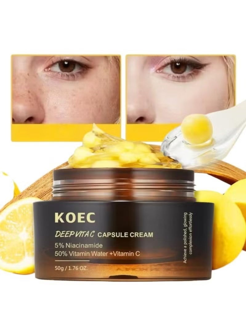 ك أو إي سي فيتامين ( ج ) عميق كبسولة ذهبية كريم ، 50G ، 5 ٪ نيكوتيناميد ، 50 ٪ فيتامين المياه + فيتامين ج ، الترطيب مضيئة ، والحد من التجاعيد غطاء الحويصلية - Image 1