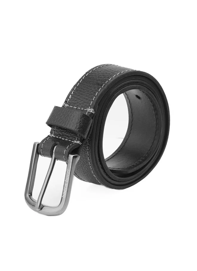 Bacca Bucci Black Men's Black Textured Leather Belt with Tang Closure for Men | Best Price UAE