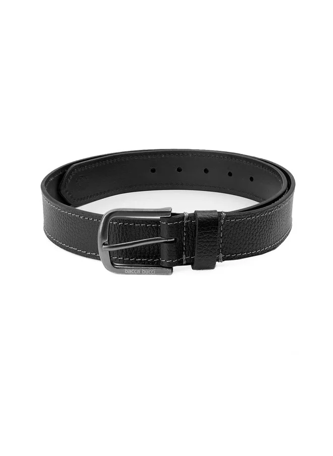 باكا بوتشي حزام رجالي جلدي أسود بنقوش مع إبزيم دبوس