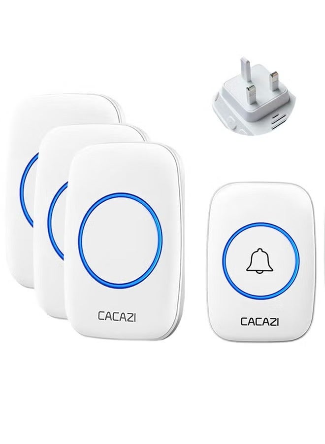 Waterproof Wireless Doorbell with UK Plug, LED Flash, Over 1000 Feet Range, 60 Sounds and 5 Levels of Volume, Cordless Doorbell for Home, Office, Apartment, Hotel, Warehouse and Anti-Theft, White  - Image 1