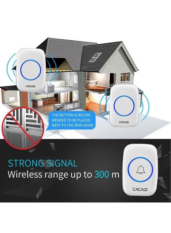 Waterproof Wireless Doorbell with UK Plug, LED Flash, Over 1000 Feet Range, 60 Sounds and 5 Levels of Volume, Cordless Doorbell for Home, Office, Apartment, Hotel, Warehouse and Anti-Theft, White  - Image 3