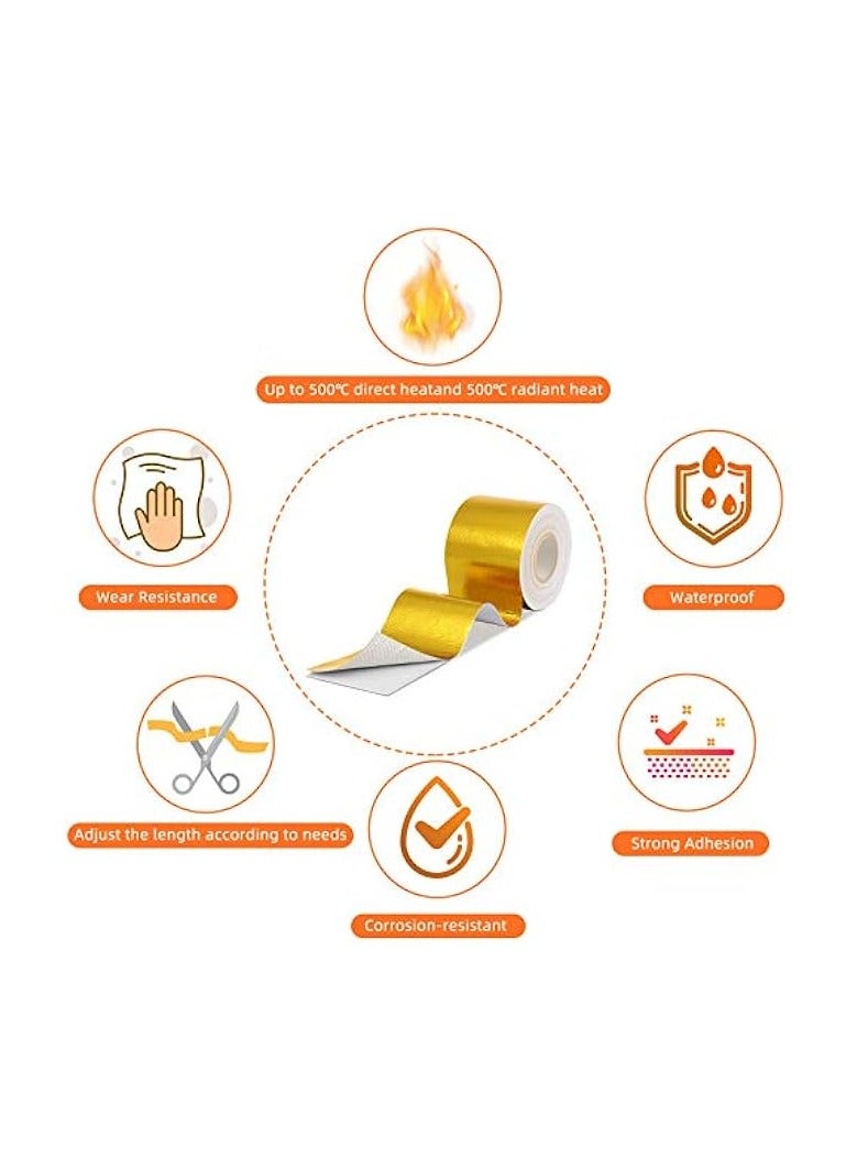 erorex 2 Rolls Heat Shield Tape Cool Tapes Aluminum Foil Heat Reflective Adhesive Heat Shield Thermal Barrier Foil Tape Self-Adhesive Heat Resistant Tape for Hose and Auto Use (Gold, 2 Inch x 32.8 ft)  - Image 4