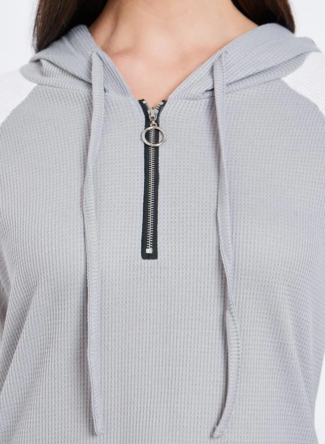 Take Two Grey Grey Raglan Sleeve Hoodie for Women | Best Price UAE