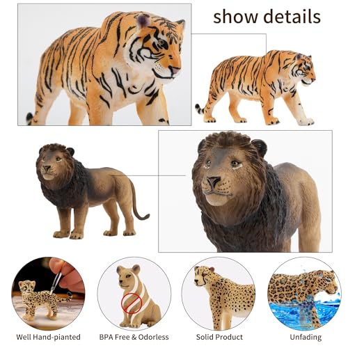 Toymany 8PCS 2-5" Plastic Jungle Animals Figures Playset Includes Baby Animals, Realistic Lion, Tiger, Cheetah, Leopard Figurines with Cubs, Cake Toppers Christmas Birthday Toy Gift for Kids Toddlers - Image 3