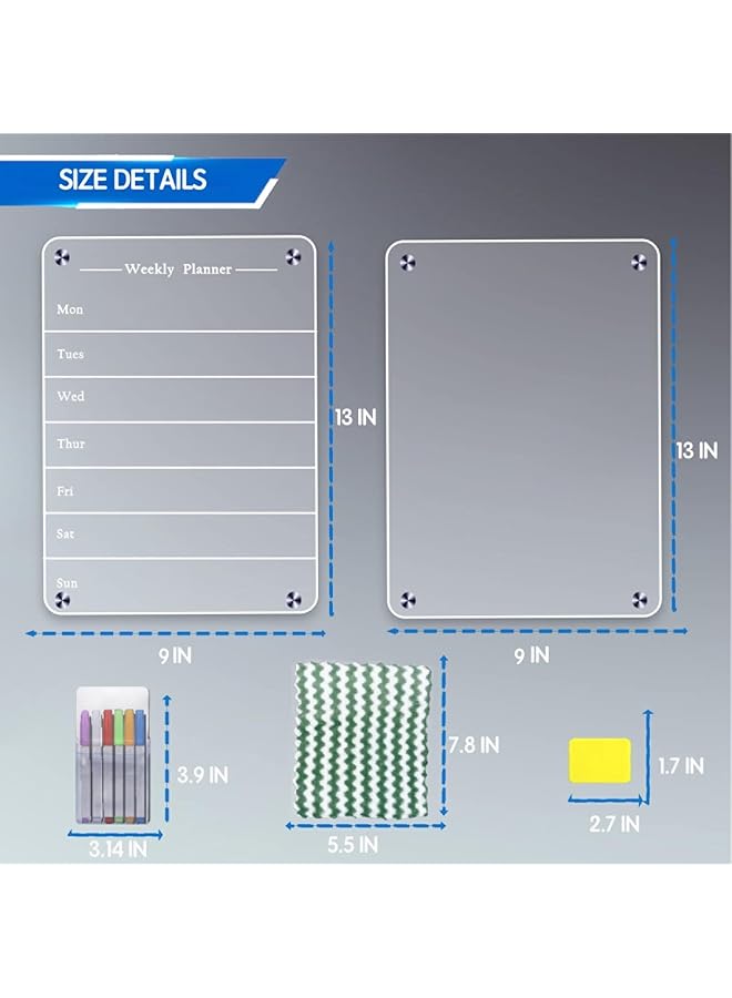 erorex 2 Pcs 9 Inch X13 Inch Clear Weekly Meal Planner Magnetic Acrylic Board Acrylic Magnetic Dry Erase Board For Fridge Magnet Week Calendar For Refrigerator Includes 6 Colors Markers And Pen Container  - Image 2