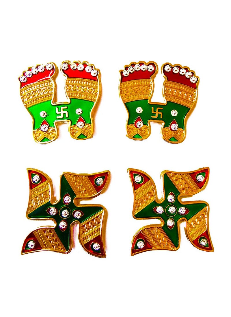 Avanti Creations Avanti Creation Acrylic Metal Swastik Sathiya and Laxmi Charan Sticker for Wall Decoration Multicolour 1 Inch  - Image 2