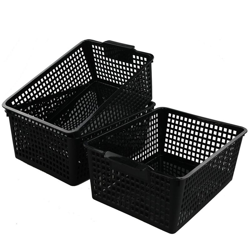 Begale Large Plastic Storage Bins Basket Organizer, Black, Set of 3 - Image 1