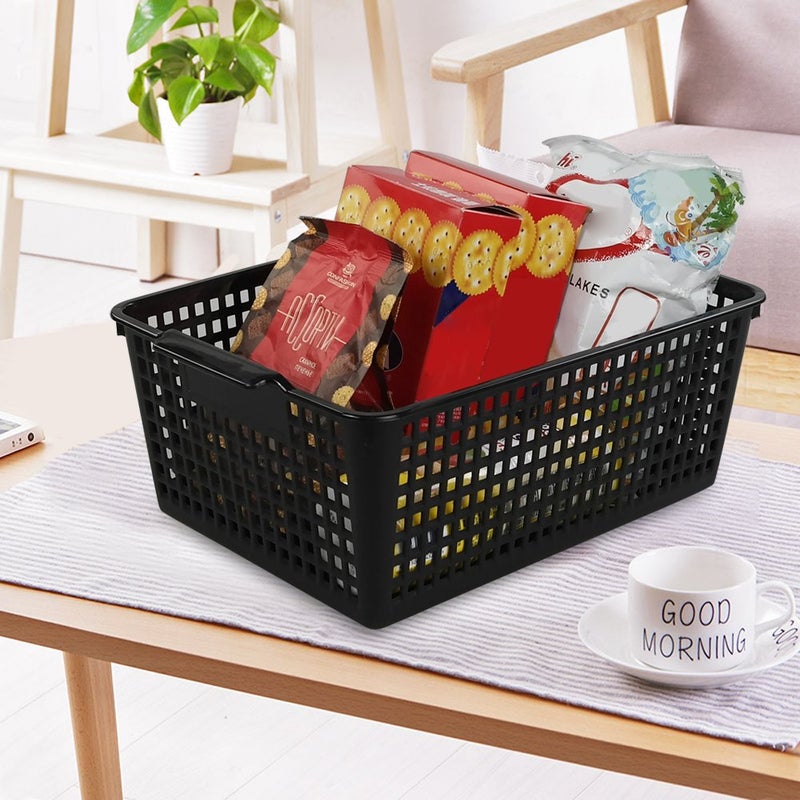 Begale Large Plastic Storage Bins Basket Organizer, Black, Set of 3 - Image 5