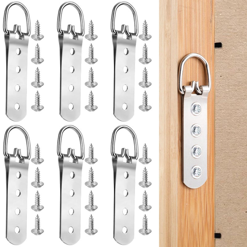 ANCIRS 6 Pcs Super Heavy Duty Extra Large Strap Hanger 4 Hole DRing Picture Hanging Hardware Heavy Duty D Ring Picture Hangers with 24pcs Screws for Picture Frame