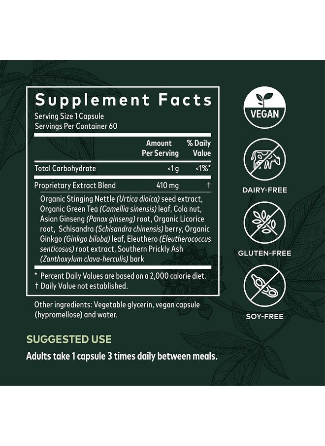 Energy Vitality Energy Support Supplement To Maintain Healthy Energy And Stress Levels With Ginkgo Ginseng Green Tea And Nettle* 60 Vegan Liquid Phyto Capsules (20 Day Supply)