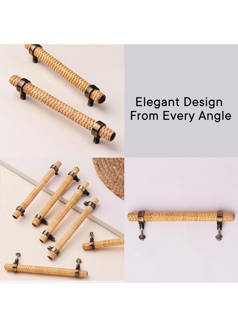 Indian-Shelf - IndianShelf 6 Piece Adjustable Drawer Pulls Decorative Rattan Boho Wood Cabinet Pulls Handles Unique Dresser Door Handles Interior Antique Cabinet Hardware 7 Style 2 - Image 1