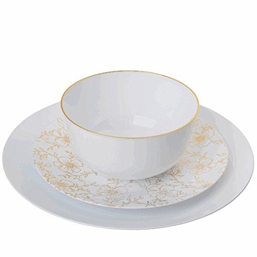 Trendables 60Pack Combo Premium Disposable Plastic Dinnerware  Versa Design Includes 20 x 1025 Dinner Plates 20 x 8 Salad Plates 20 x 24 oz SaladSoup Bowls