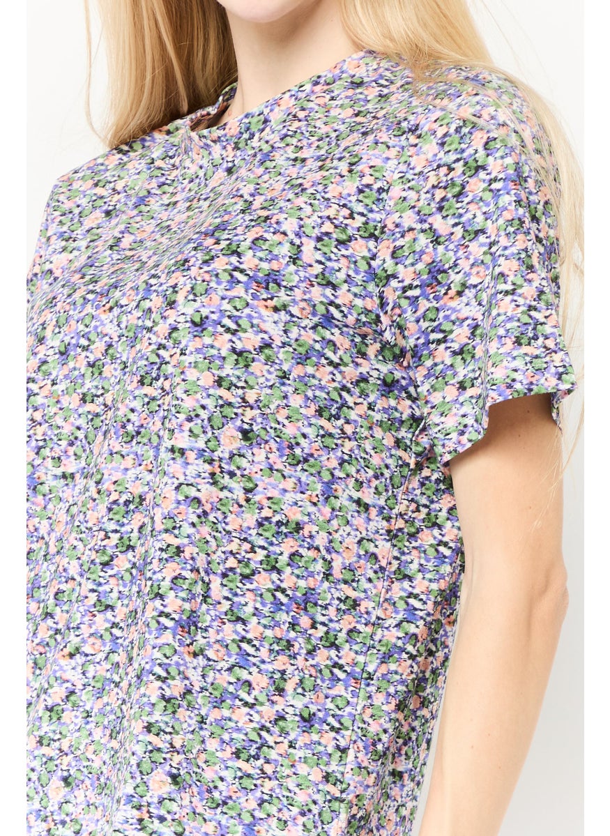 Scotch & Soda Women Regular fit Short Sleeve Allover Print T-Shirt, Multicolor  - Image 3