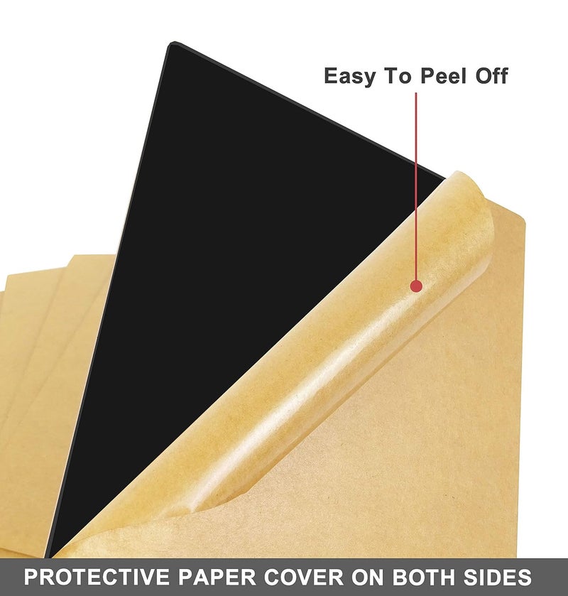 Inkdotpot Pack of 2, 6mm Matt Black Acrylic Sheet 15/64 Thick Cast 6"x12" Transparent Acrylic Plastic Board with Protective Paper, DIY Display Project - Image 2
