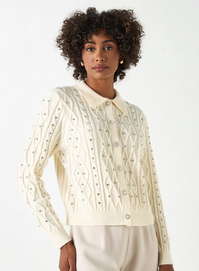 2Xtremz 2Xtremz Embellished Cardigan with Long Sleeves and Button Closure