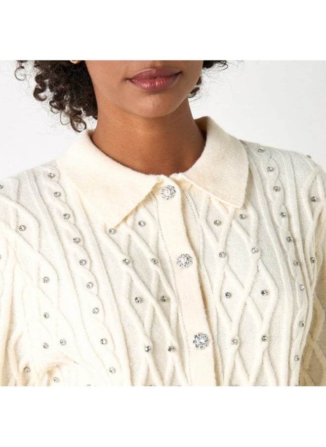 2Xtremz - 2Xtremz Embellished Cardigan with Long Sleeves and Button Closure - Image 1