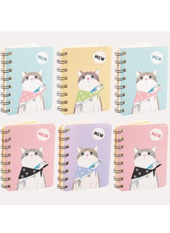 Cute Cat Mini Notebook Cover Wire bound Memo Book 3.1x4.1" Spiral Notebooks Top Bound Memo Books Mini Notebooks for School Supplies Office (6 Pack)