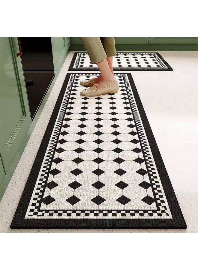 Home-Cloud حصائر مطبخ مطاطية HomeCloud للأرضية مجموعة من 2 قطعة | غير قابلة للانزلاق، سجادات ناعمة ماصة للمطبخ، وغسيل الملابس، والممرات | 118x38 سم، 38x58 سم | سمك 4 مم (أسود-أبيض مربع) - Image 1