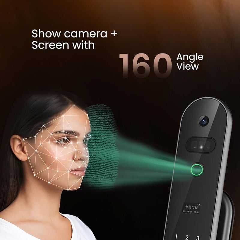 SmartiQo SmartiQo L5 Smart Door Lock with Camera 6Way Unlocking 5 Bolts Fingerprint Remote Unlocking via OTP PIN 3D Face Unlock Access Card Mobile App 2 Years Brand Warranty Black  - Image 4