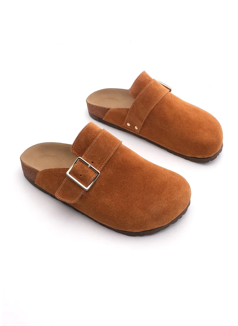 MARJIN Margin Women's Leather Eva Sole Closed Buckle Daily Slippers Sumpa