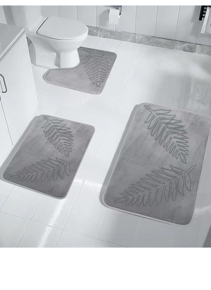 Kutis 3-Pieces European Simple Style Toilet Floor Mat Suit Bathroom Carpet Set Polyester Fiber Gray  - Image 1