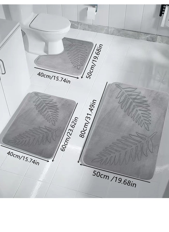 Kutis 3-Pieces European Simple Style Toilet Floor Mat Suit Bathroom Carpet Set Polyester Fiber Gray  - Image 5