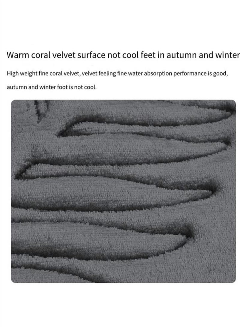 Kutis 3-Pieces European Simple Style Toilet Floor Mat Suit Bathroom Carpet Set Polyester Fiber Gray  - Image 3