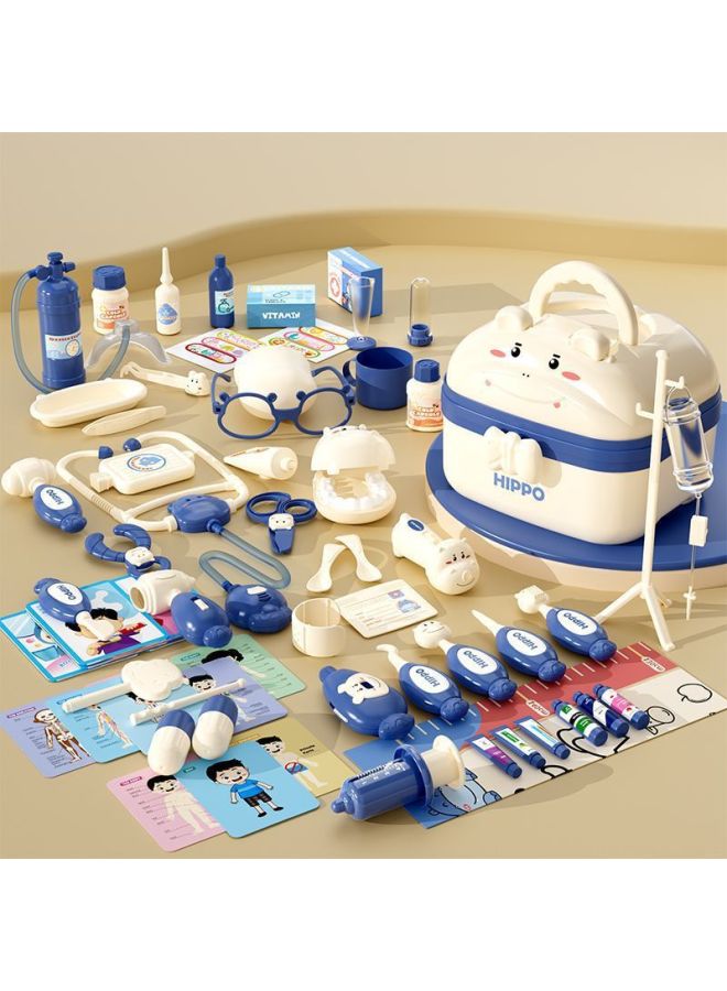 Simulation Children's Medicine Box Toys Full Set Of Small Doctor Equipment Children's Toys Girls Children's Toolbox-Colour:Upgrade Set [blue Hippo Storage Box] 66-piece Set-Specification:Standard Version  - Image 1