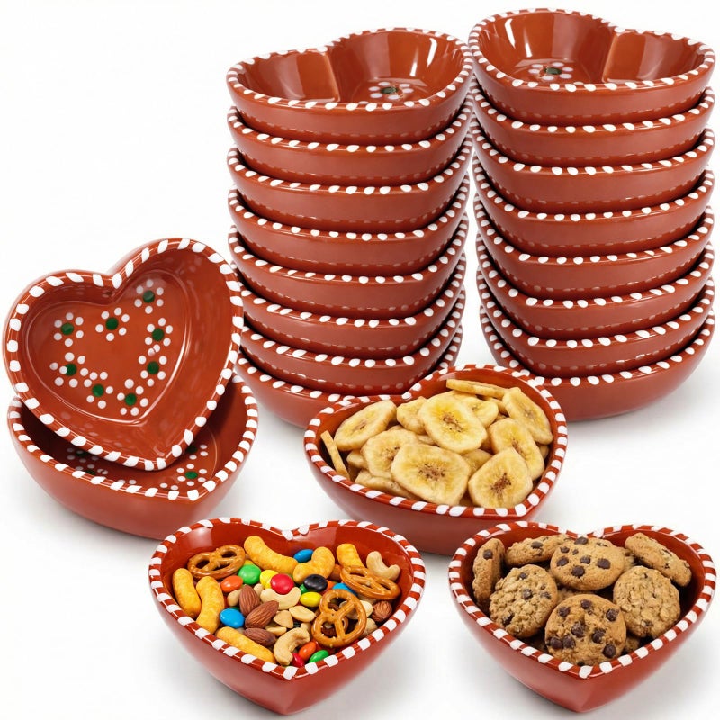 Teecyhooo 12 Pcs 3" Platos De Barro Mexicanos Clay Heart Shape Bowl Bulk Small Cielito Lindo Party Decoration Mexican Bowl Terracotta Flower Clay Pottery Dish for Birthday Wedding Party Supplies - Image 1