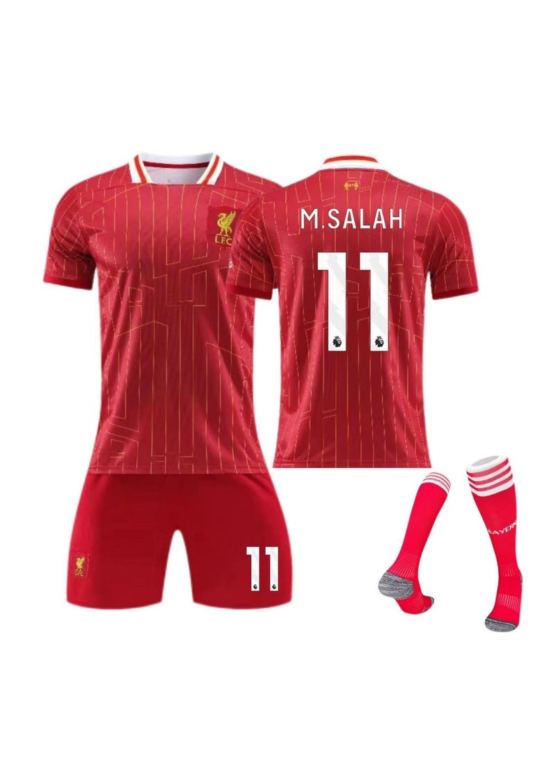 general 24-25 Liverpool Soccer Jersey M.SALAH #11 Soccer Jersey/Shorts Socks Gift Set Kids Size & Adult Size for Fans Friends - Image 1
