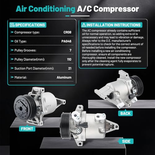 Farrme A/C Compressor Fit for Nissan Versa Note 2012-2019, Tiida 2016-2018 CO 29099C Automotive Replacement AC Compressor with Clutch 926001HC1B, 926001HC2B - Image 3