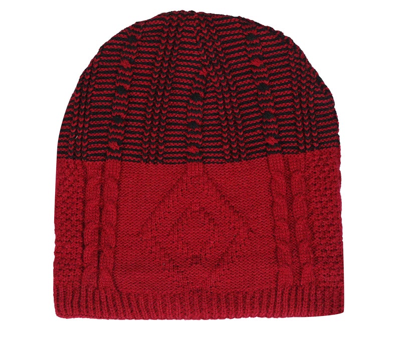 FabSeasons Unisex Acrylic Woolen Winter Skull Cap Maroon - Image 2