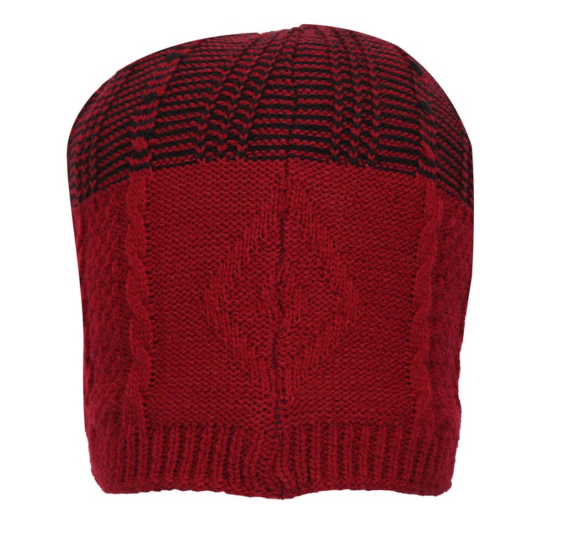 FabSeasons Unisex Acrylic Woolen Winter Skull Cap Maroon - Image 3