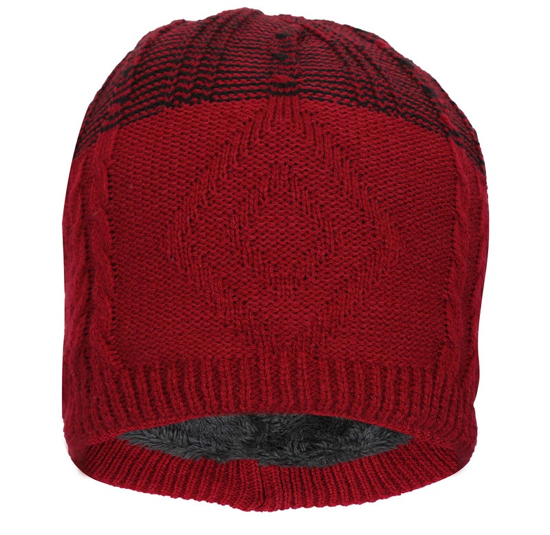 FabSeasons Unisex Acrylic Woolen Winter Skull Cap Maroon - Image 1