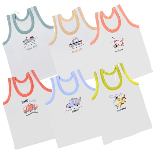 REVOLTEK Printed Vest Baniyan Regular Fit Cotton Inner Wear For Baby Summer Wear Sleeveless Undershirts For Kids Sando Ganji Tank-Tops Toddler Girls/Boys Pack Of 6 (White, 0-3 Months) - Image 1