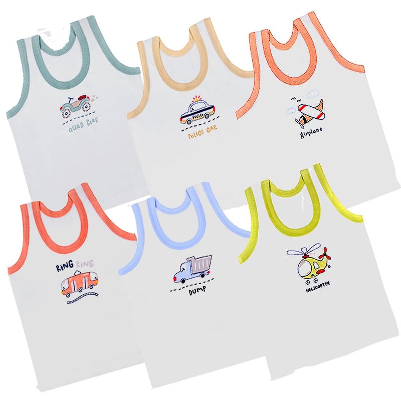 REVOLTEK Printed Vest Baniyan Regular Fit Cotton Inner Wear For Baby Summer Wear Sleeveless Undershirts For Kids Sando Ganji Tank-Tops Toddler Girls/Boys Pack Of 6 (White, 0-3 Months) - Image 3