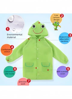 Harse Children's raincoats, Cartoon Kids Rain Jacket, Hooded Poncho Outdoors Transparent Raincoat Student Suit Waterproof Durable Windbreaker (Green Frog)  - Image 3